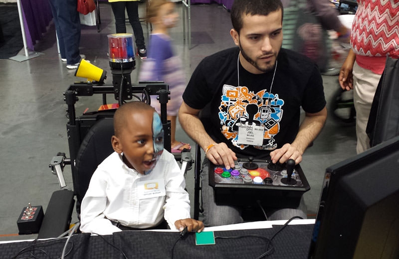 Boy in wheelchair gaming