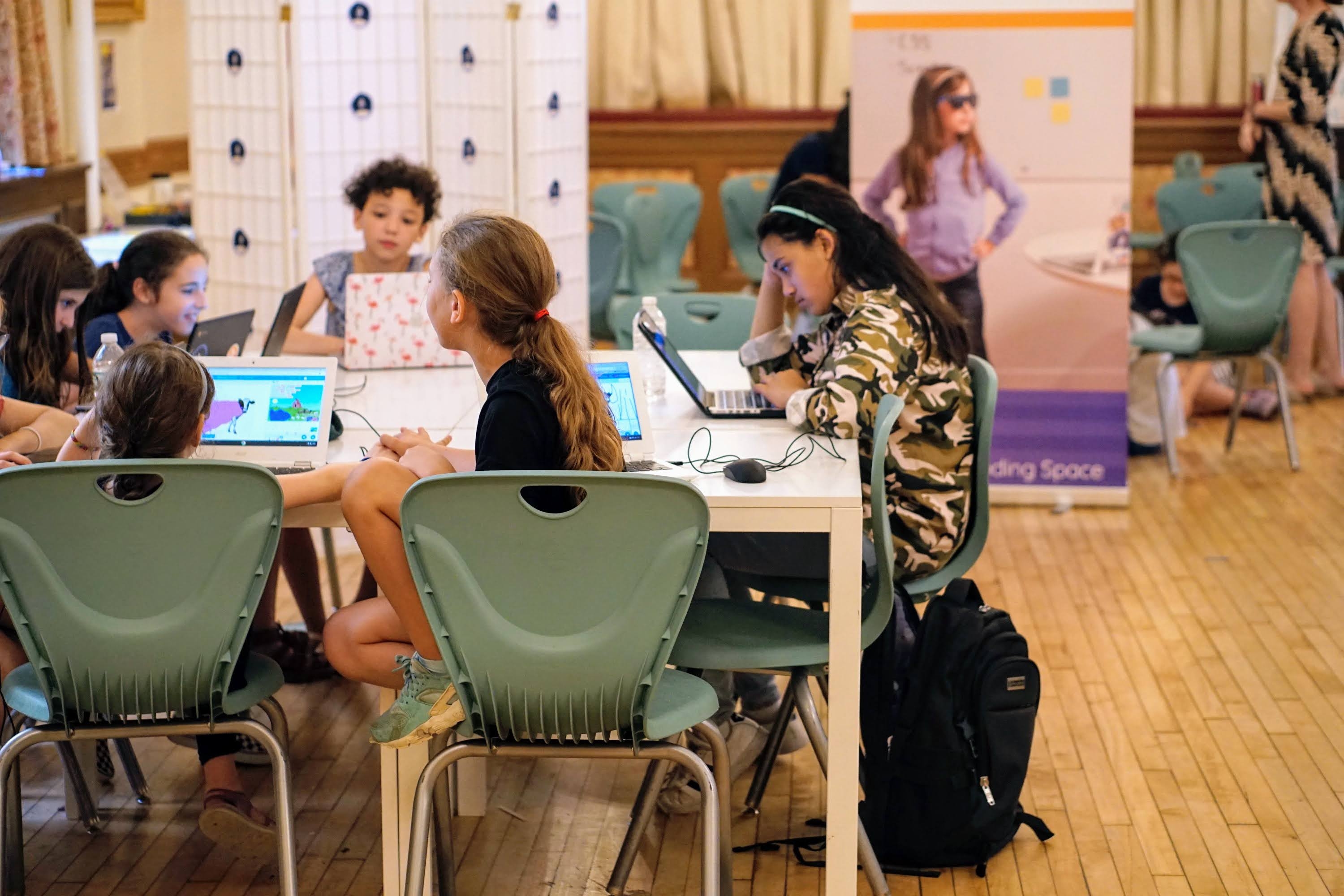 Kids working on on a computer in a group